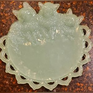 Vintage Light Jade Green Depression Glass Cat Plate